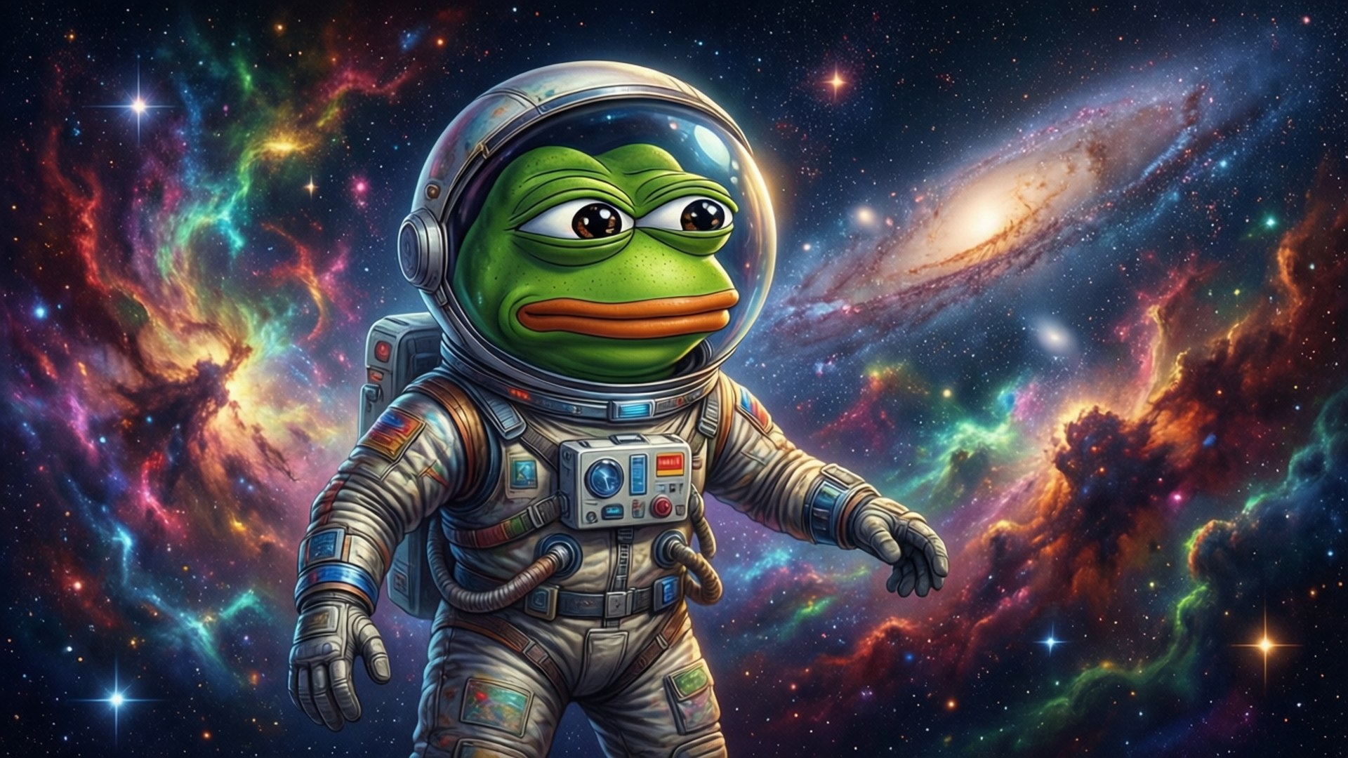 Pepe The Frog, astronaut suit, cosmic backdrop, Full HD Desktop Wallpaper