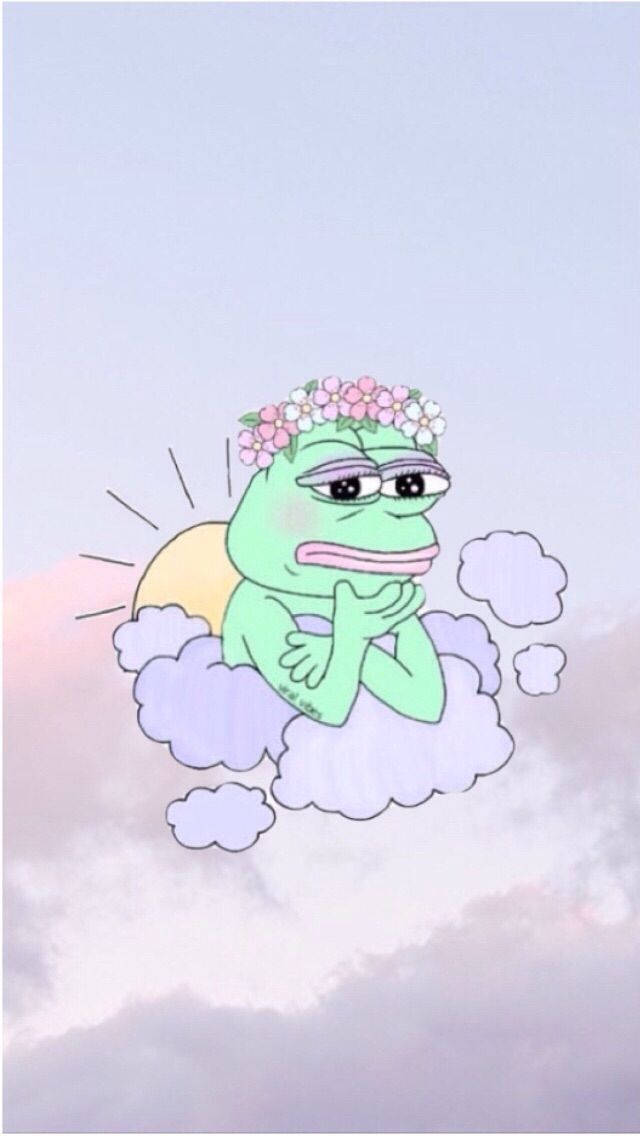 Pepe The Frog, flower crown, cloud, SD Phone Wallpaper