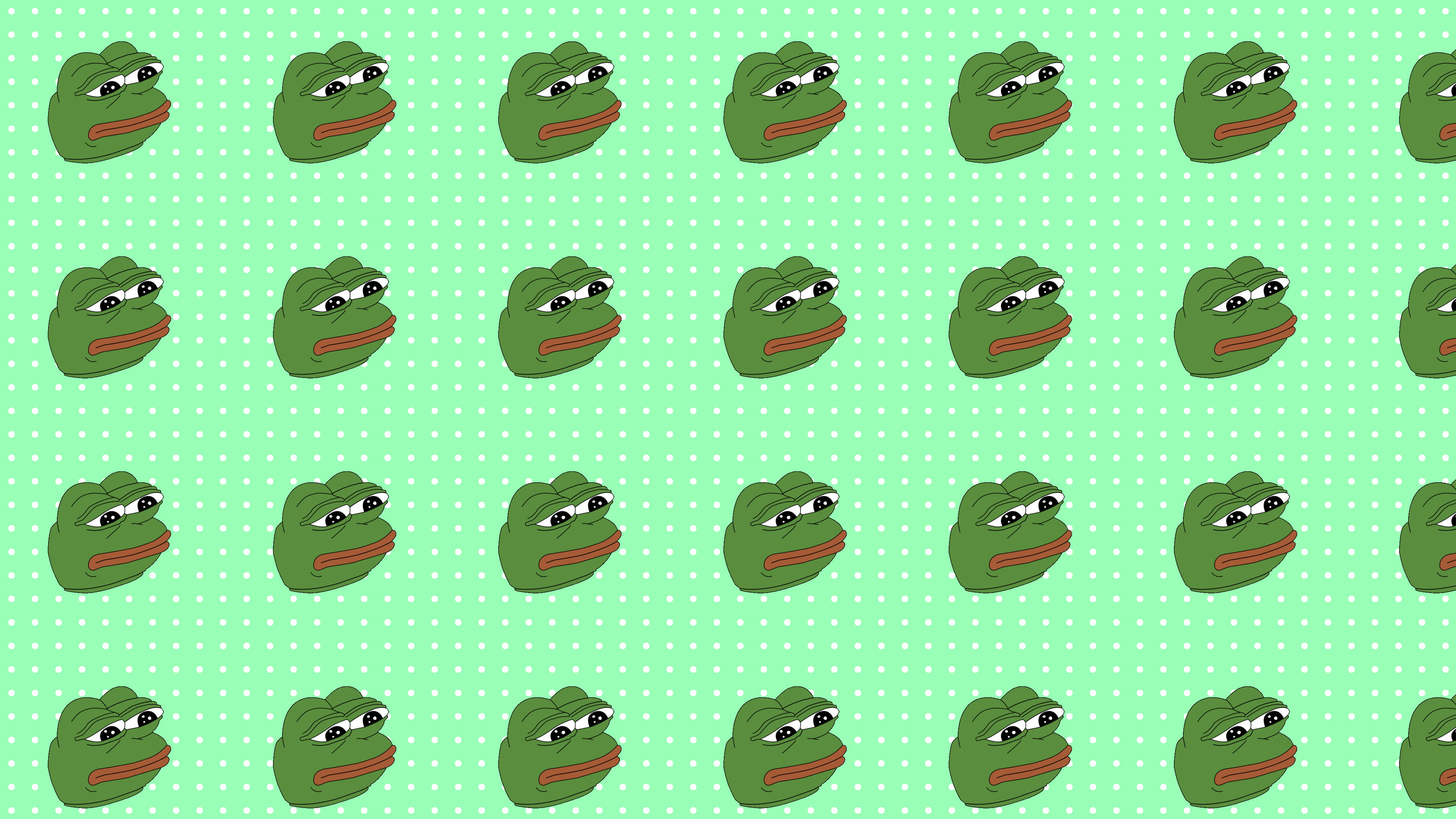 green frog faces, red mouths, mint green polka dot background, 4K Desktop Wallpaper