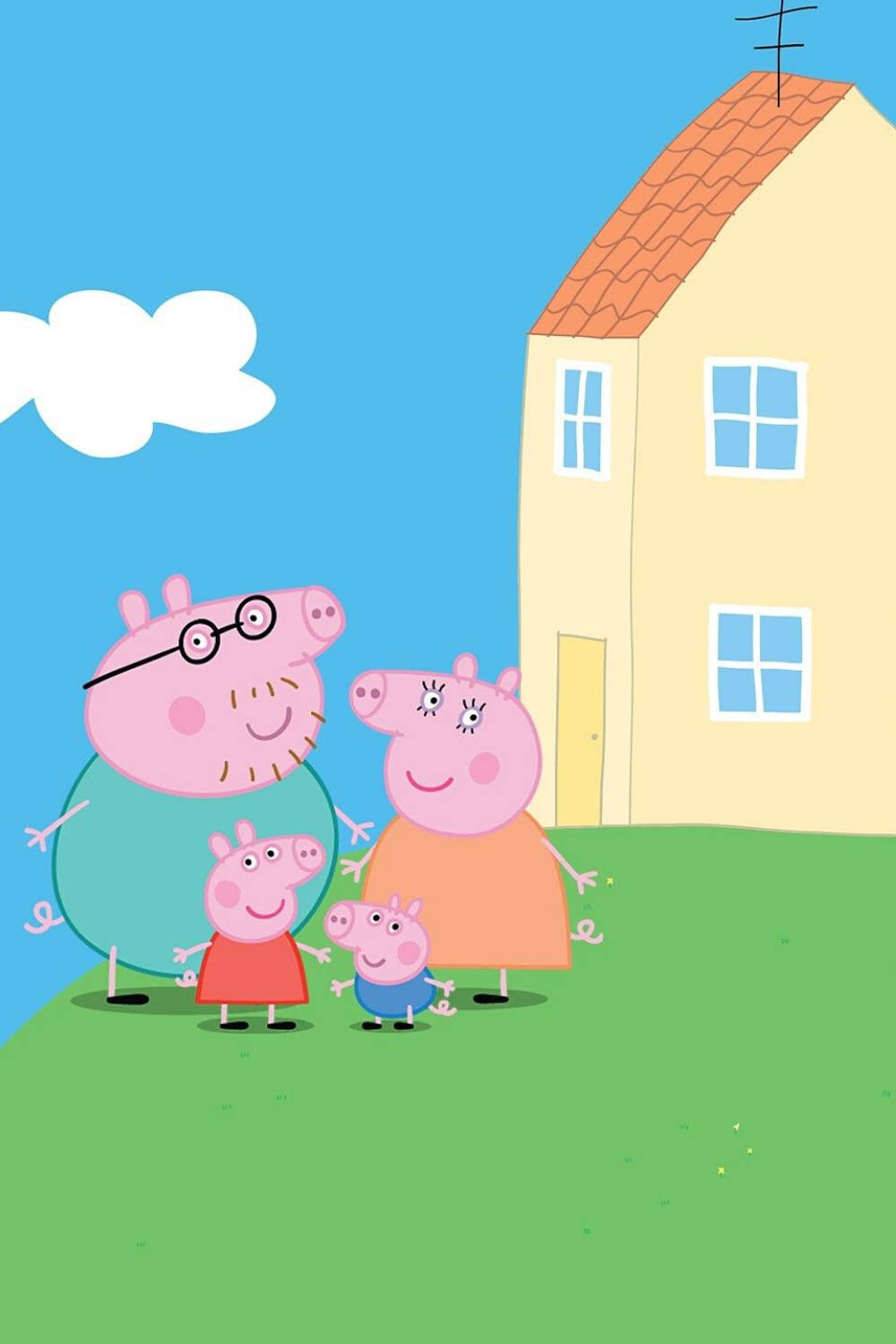 Peppa Pig, yellow house, green grass, HD Phone Wallpaper