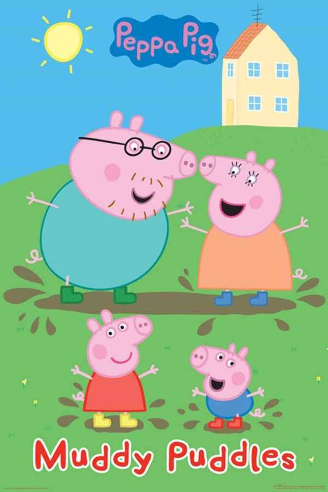 Peppa Pig, muddy puddles, bright sun, Full HD Phone Wallpaper