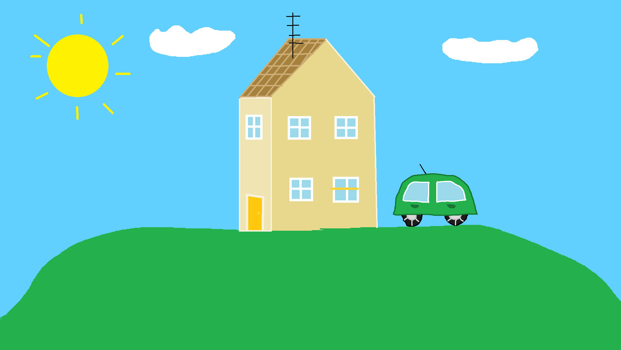 Peppa Pig House, green car, grass, Full HD Desktop Wallpaper