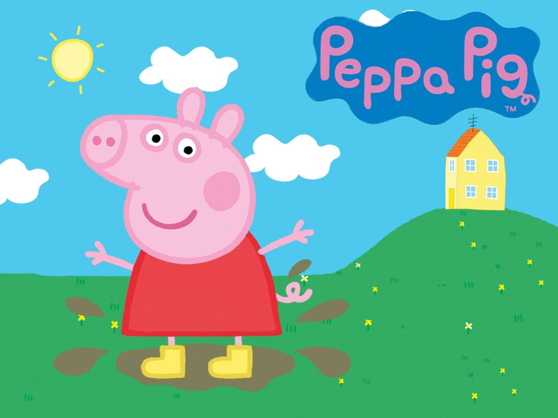 Peppa Pig, muddy field, sunny blue sky, Full HD Desktop Wallpaper