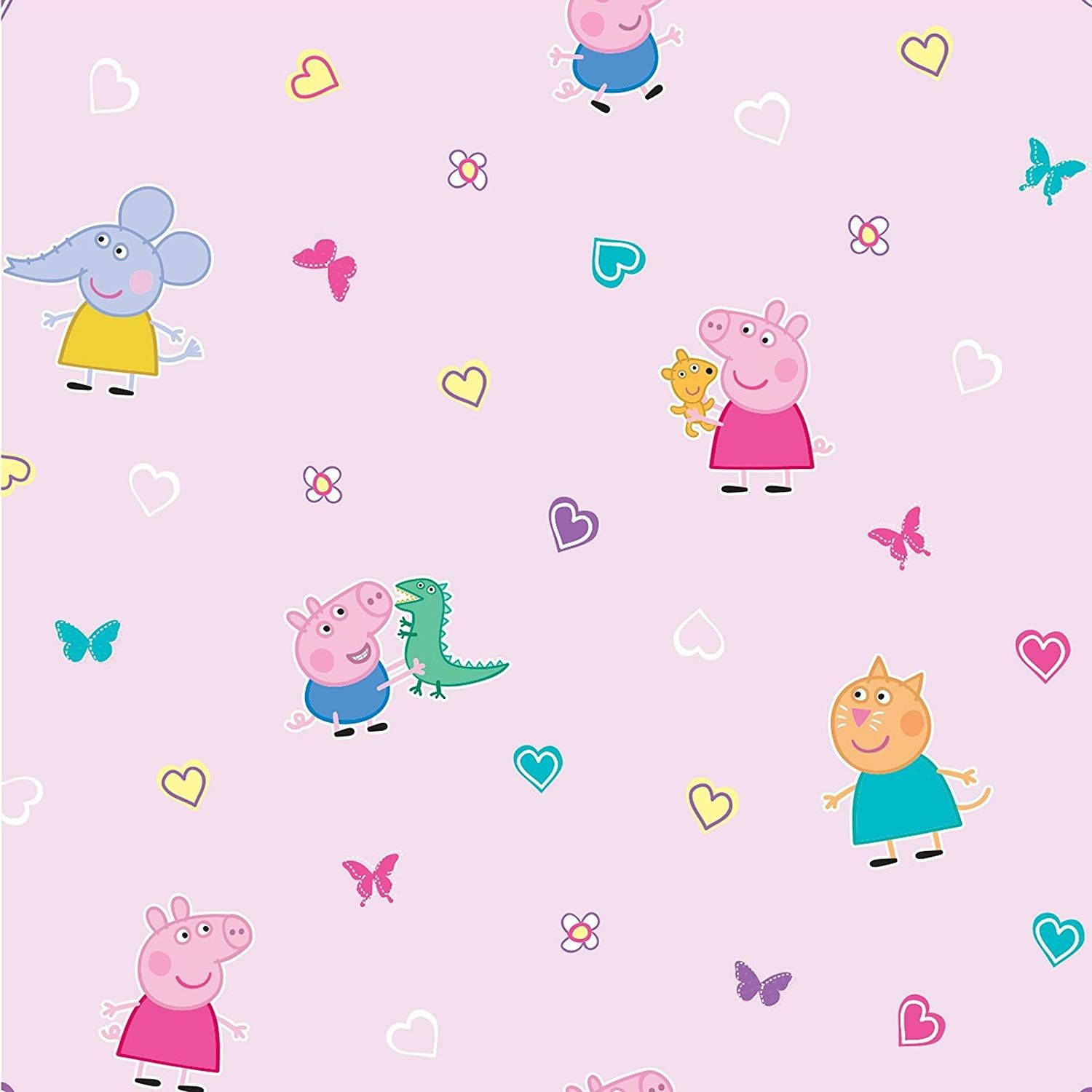 Peppa Pig, colorful hearts, butterflies, HD Desktop Wallpaper