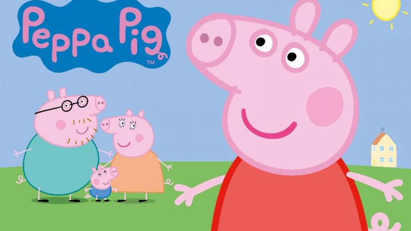 Peppa Pig, family, green grass, HD Desktop Wallpaper