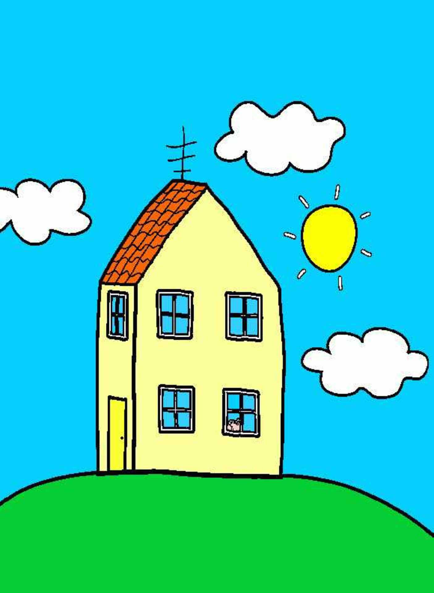 Peppa Pig, yellow house, red roof, Full HD Phone Wallpaper
