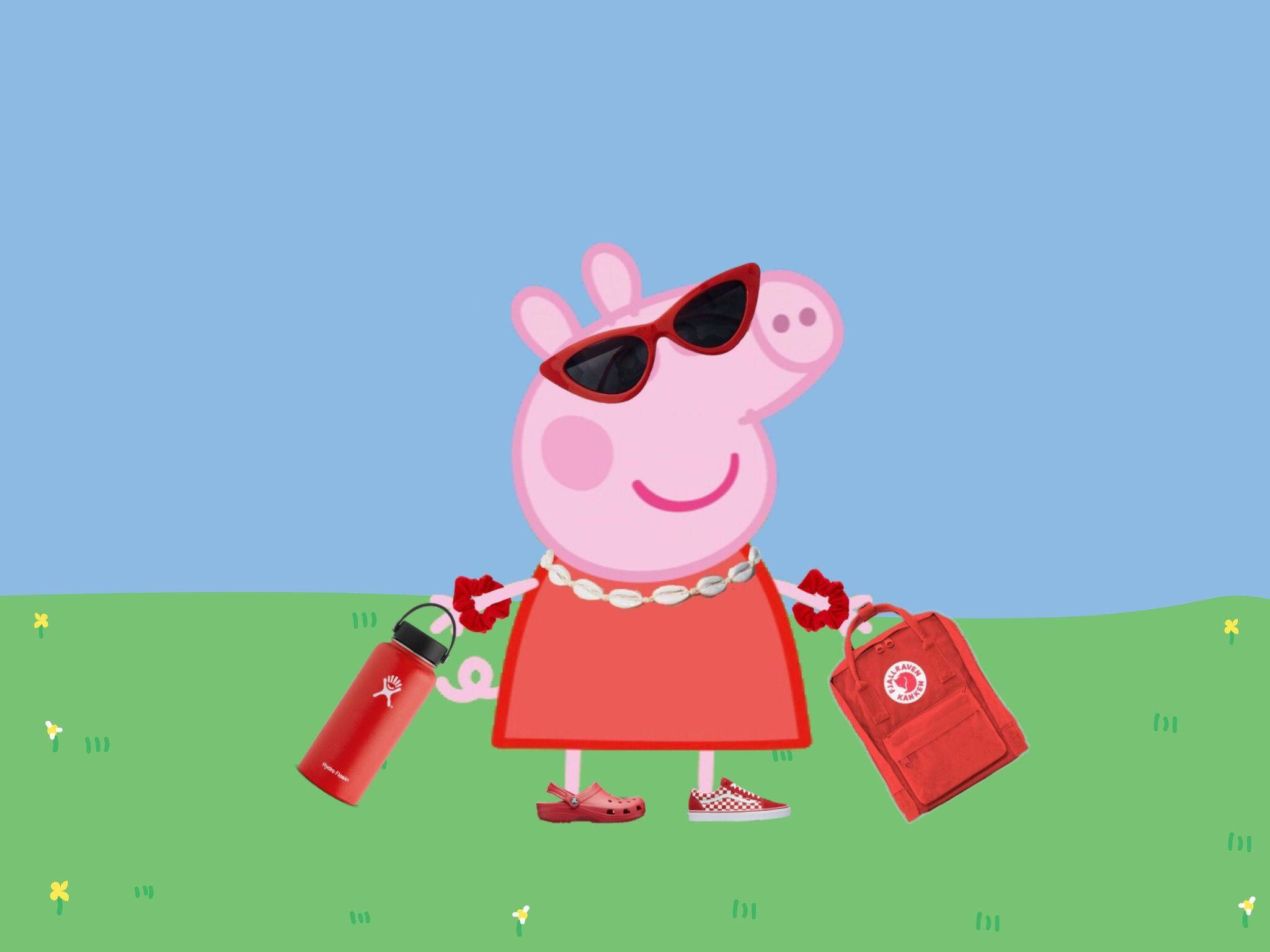 Peppa Pig, red sunglasses, red dress, Full HD Desktop Wallpaper