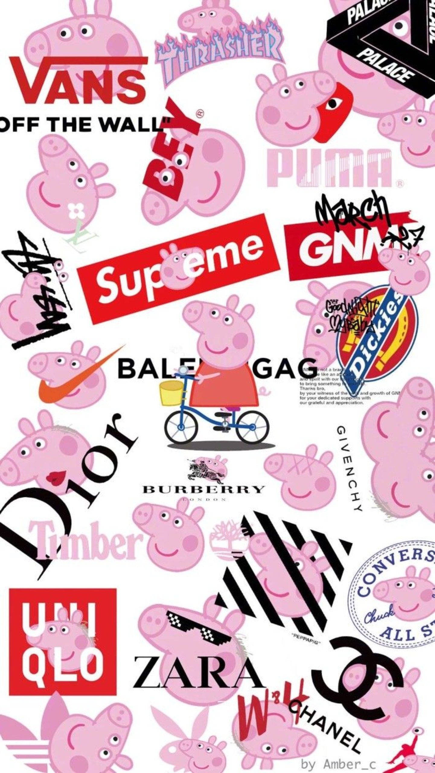 Peppa Pig, luxury brand logos, streetwear brand logos, 2K Phone Wallpaper