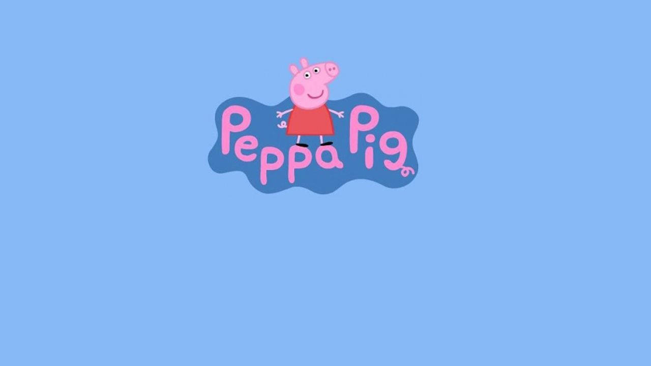 Peppa Pig, red dress, pink logo, HD Desktop Wallpaper