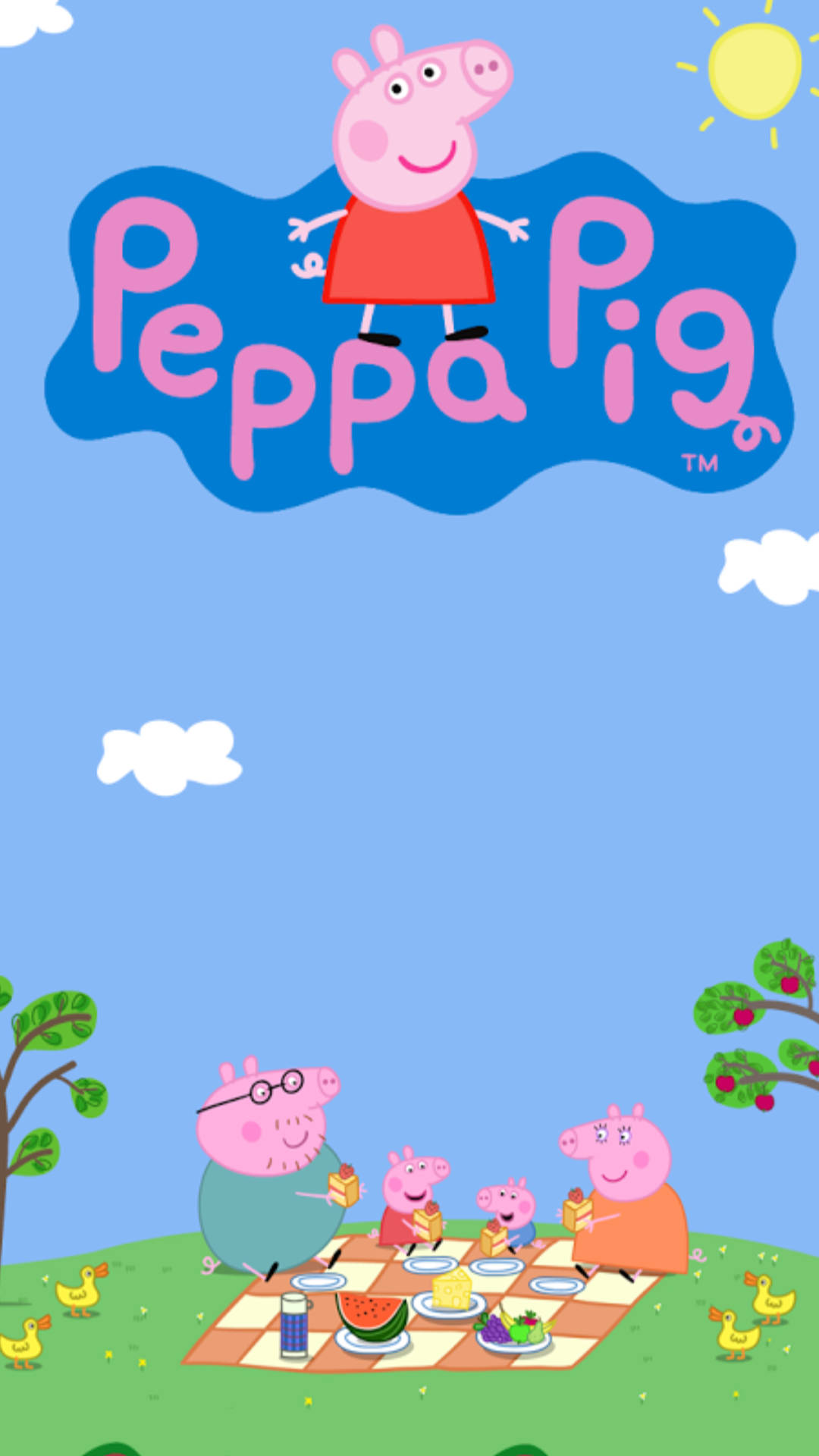 Peppa Pig, family, picnic, Full HD Phone Wallpaper