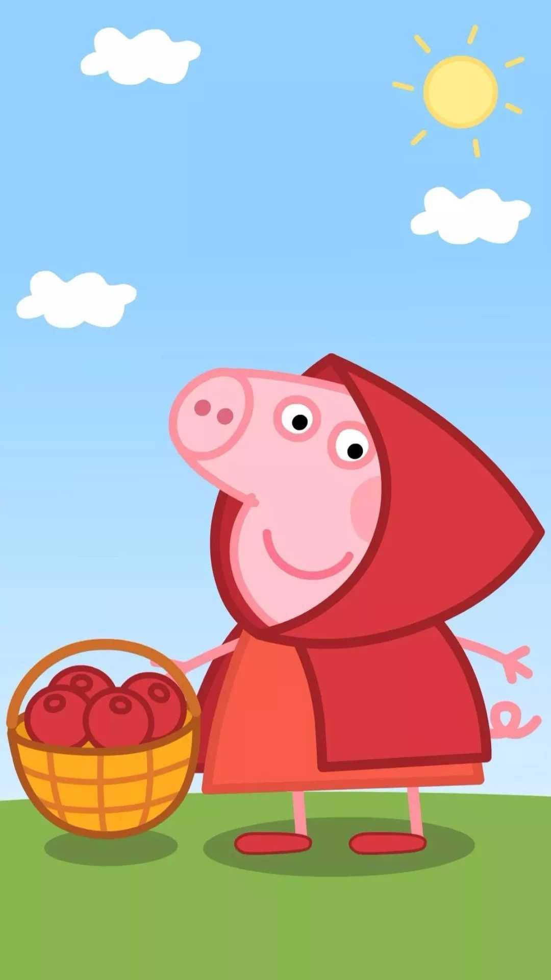 Peppa Pig, red hooded cloak, basket of apples, Full HD Phone Wallpaper