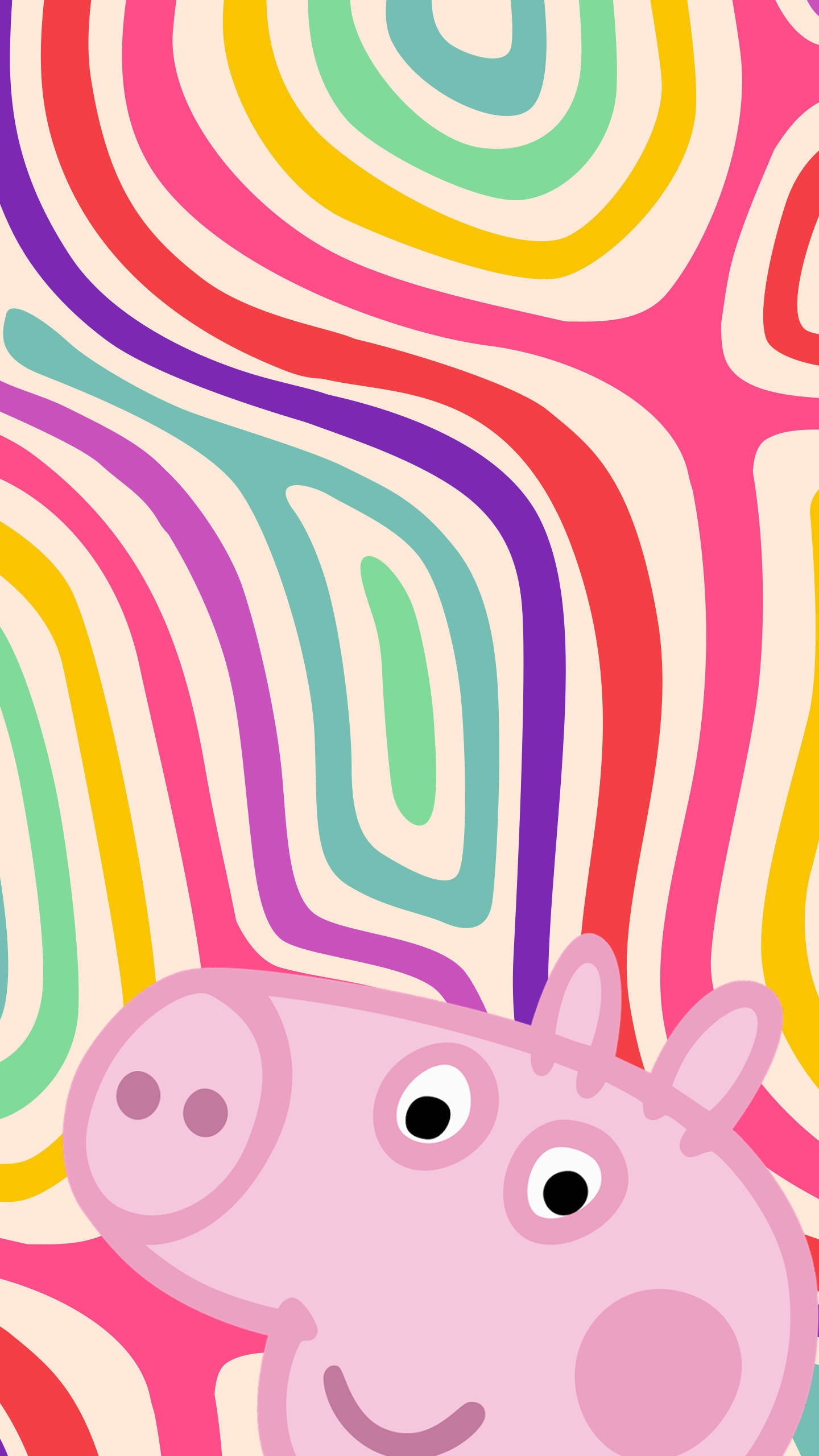 Peppa Pig, iPhone, swirly colors background, 2K Phone Wallpaper