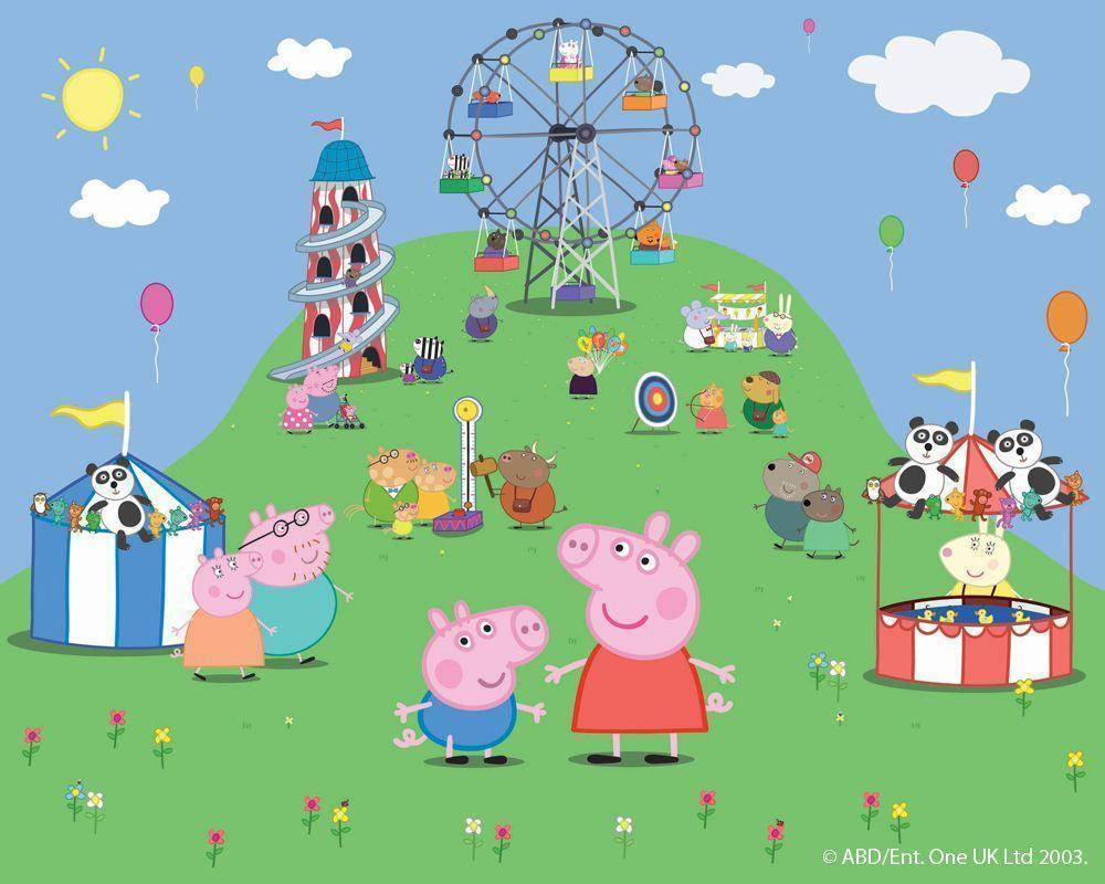 Peppa Pig, fun theme park, colorful cartoon amusement park, SD Desktop Wallpaper