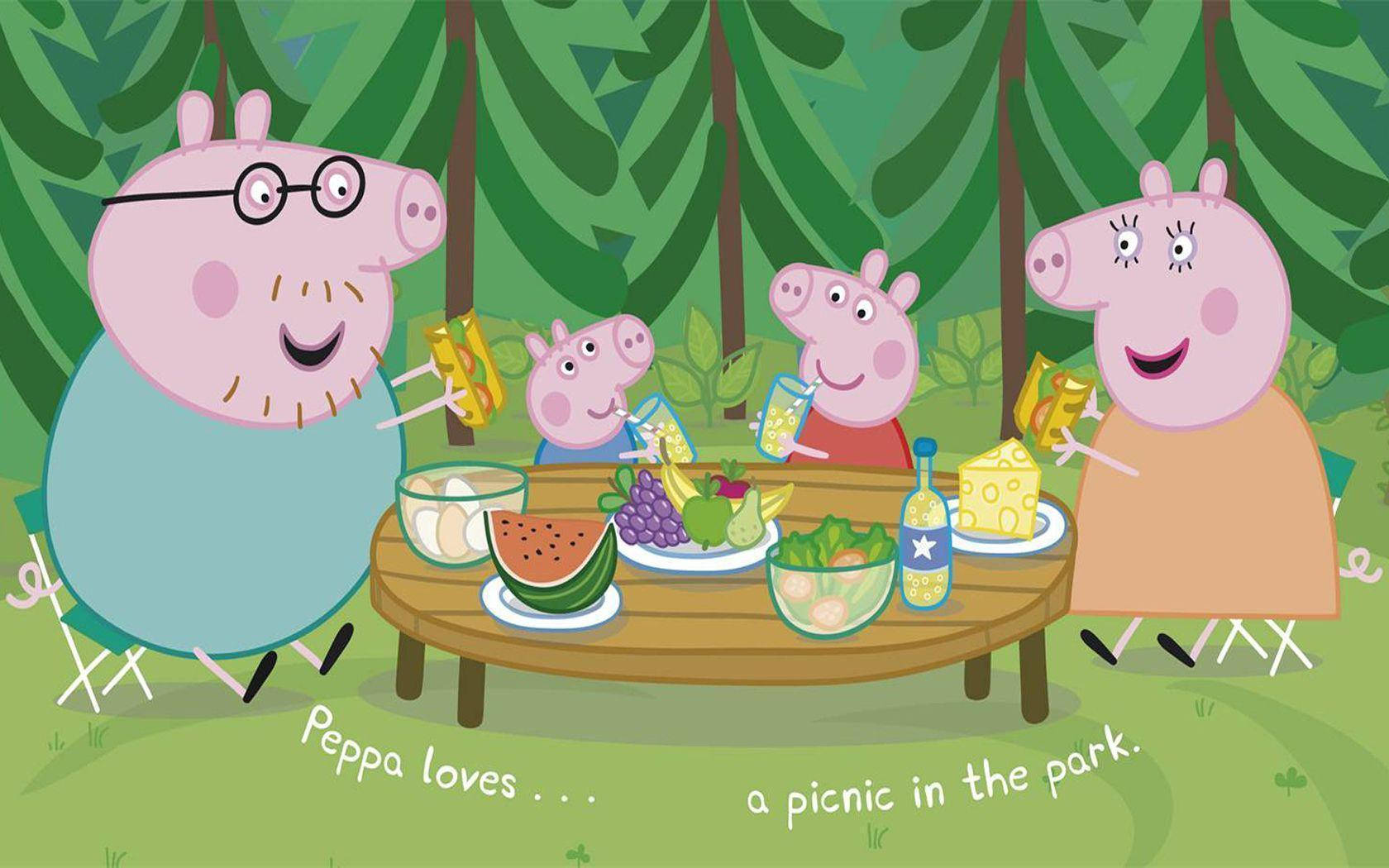 Peppa Pig, picnic in the park, green trees, HD Desktop Wallpaper
