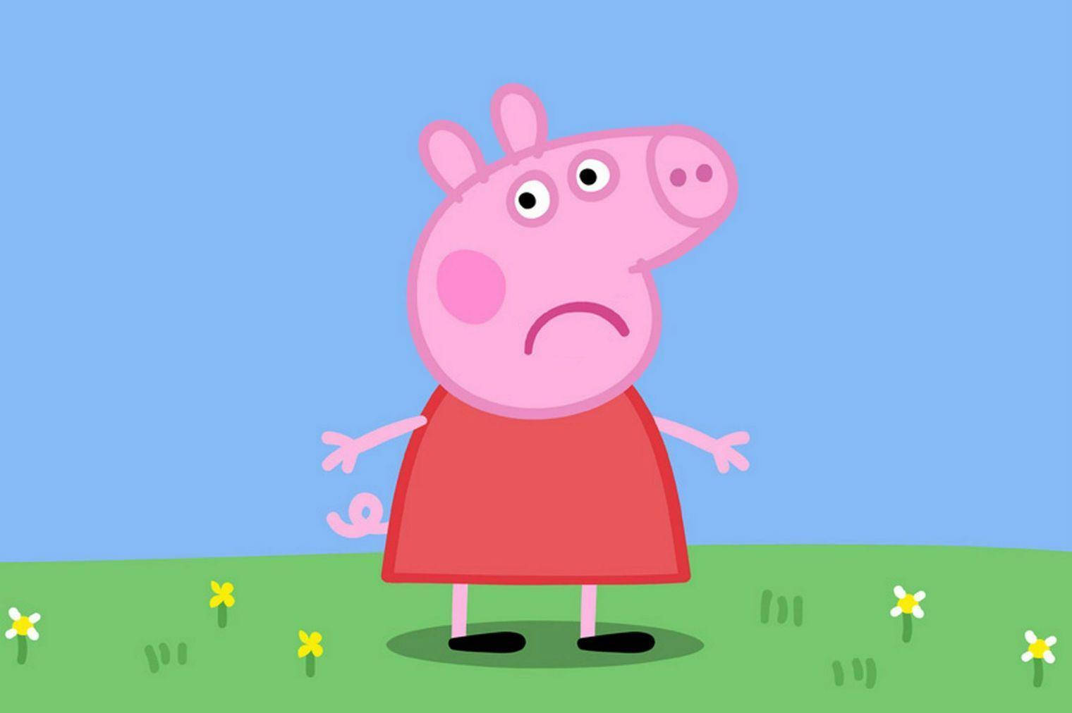 Peppa Pig, grassy field, yellow flowers, HD Desktop Wallpaper