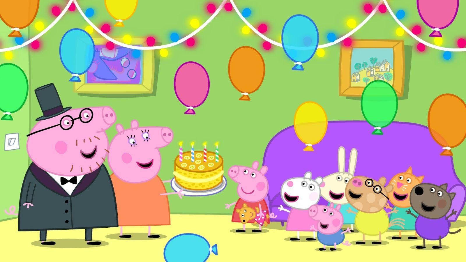 Peppa Pig, birthday party, colorful balloons, HD Desktop Wallpaper