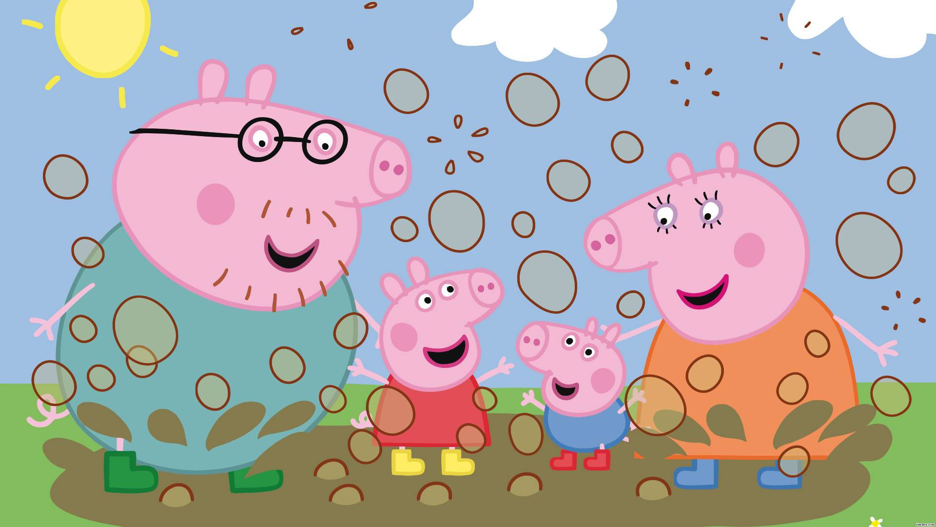 Peppa Pig, Family, muddy puddles, Full HD Desktop Wallpaper