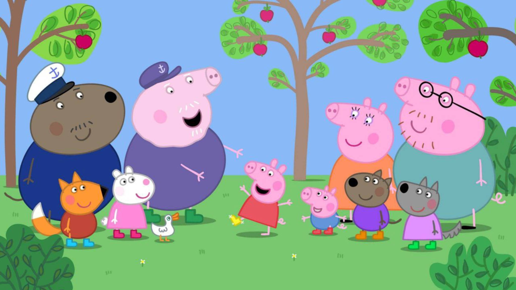 Peppa Pig, Family Day, apple trees, Full HD Desktop Wallpaper