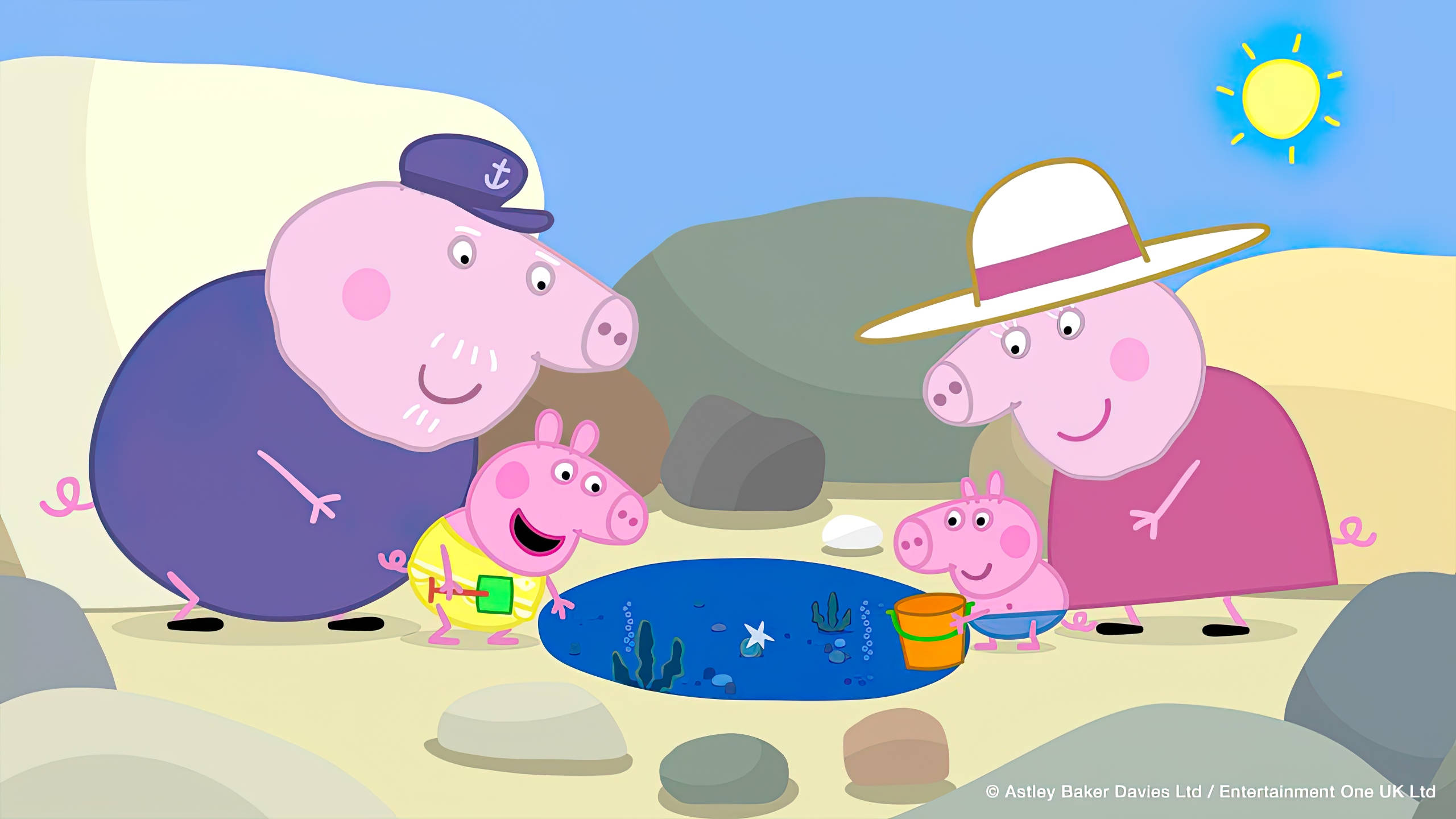 Peppa Pig, Rock Pool, beach, 2K Desktop Wallpaper