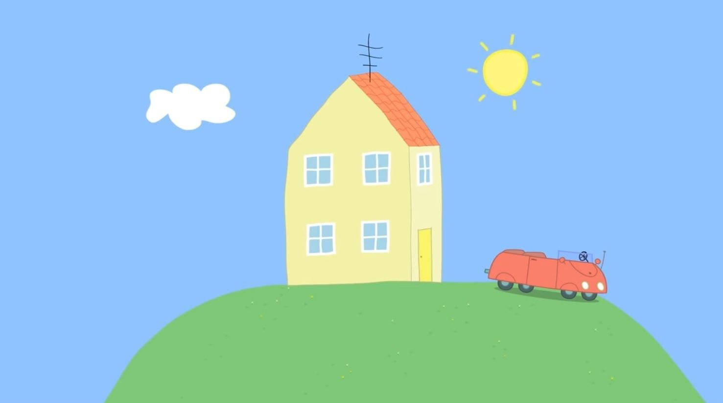 Peppa Pig, yellow house, red roof, HD Desktop Wallpaper