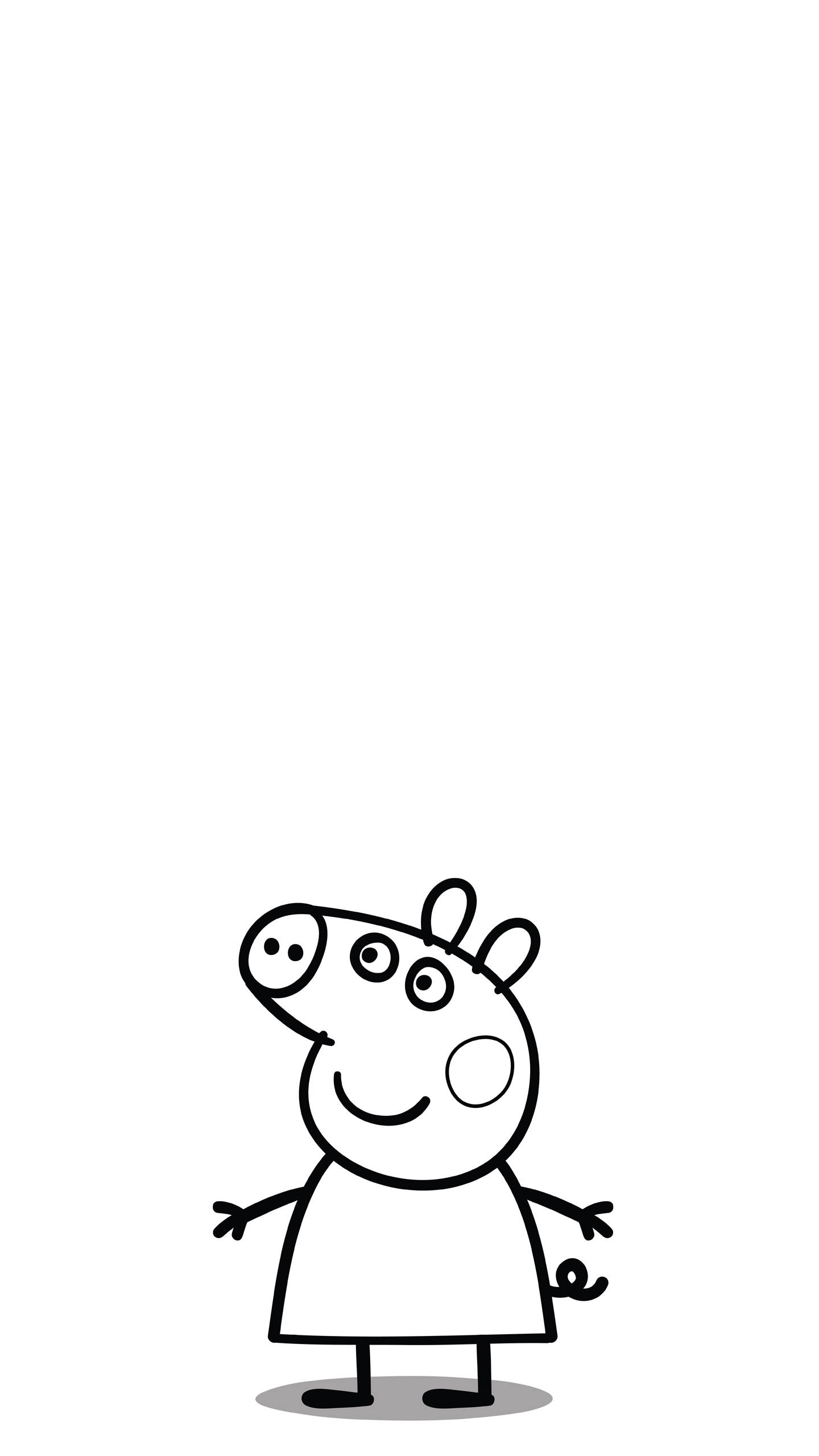 Peppa Pig, black and white, line drawing, 2K Phone Wallpaper