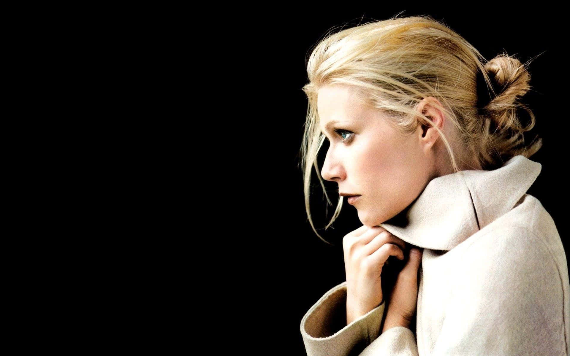Pepper Potts, beige coat, stark black background, Full HD Desktop Wallpaper