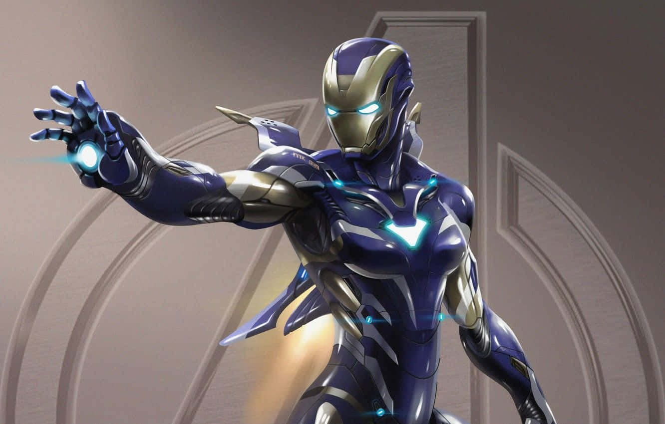 Pepper Potts, sleek blue and gold armored suit, glowing hand, HD Desktop Wallpaper