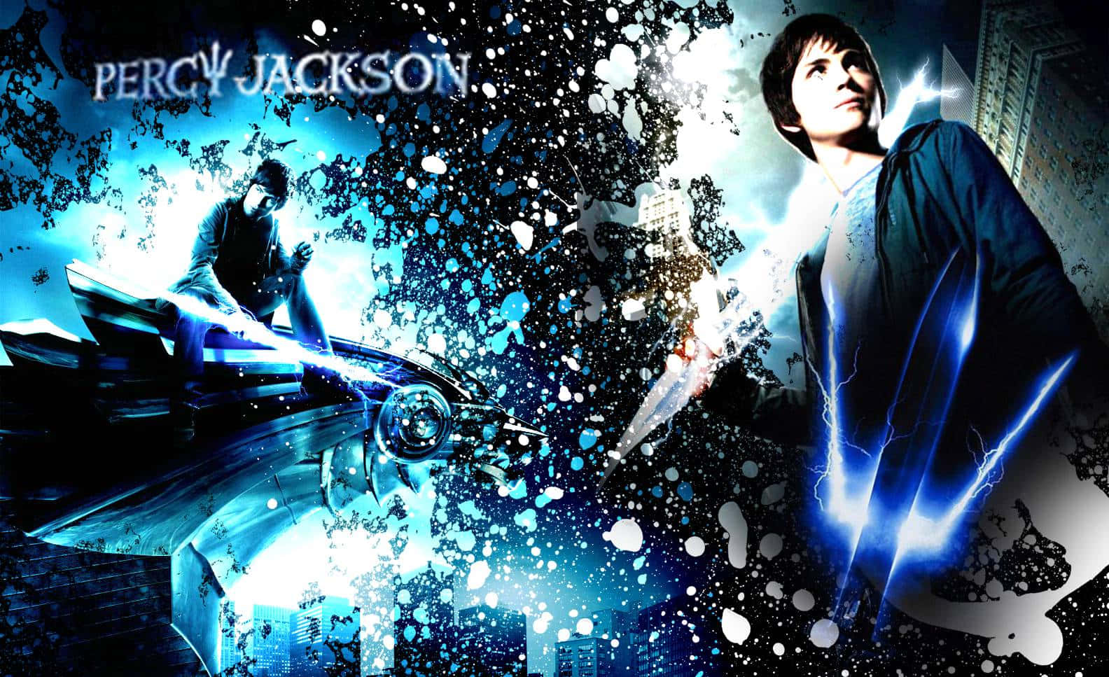 Percy Jackson, lightning, cityscape, HD Desktop Wallpaper