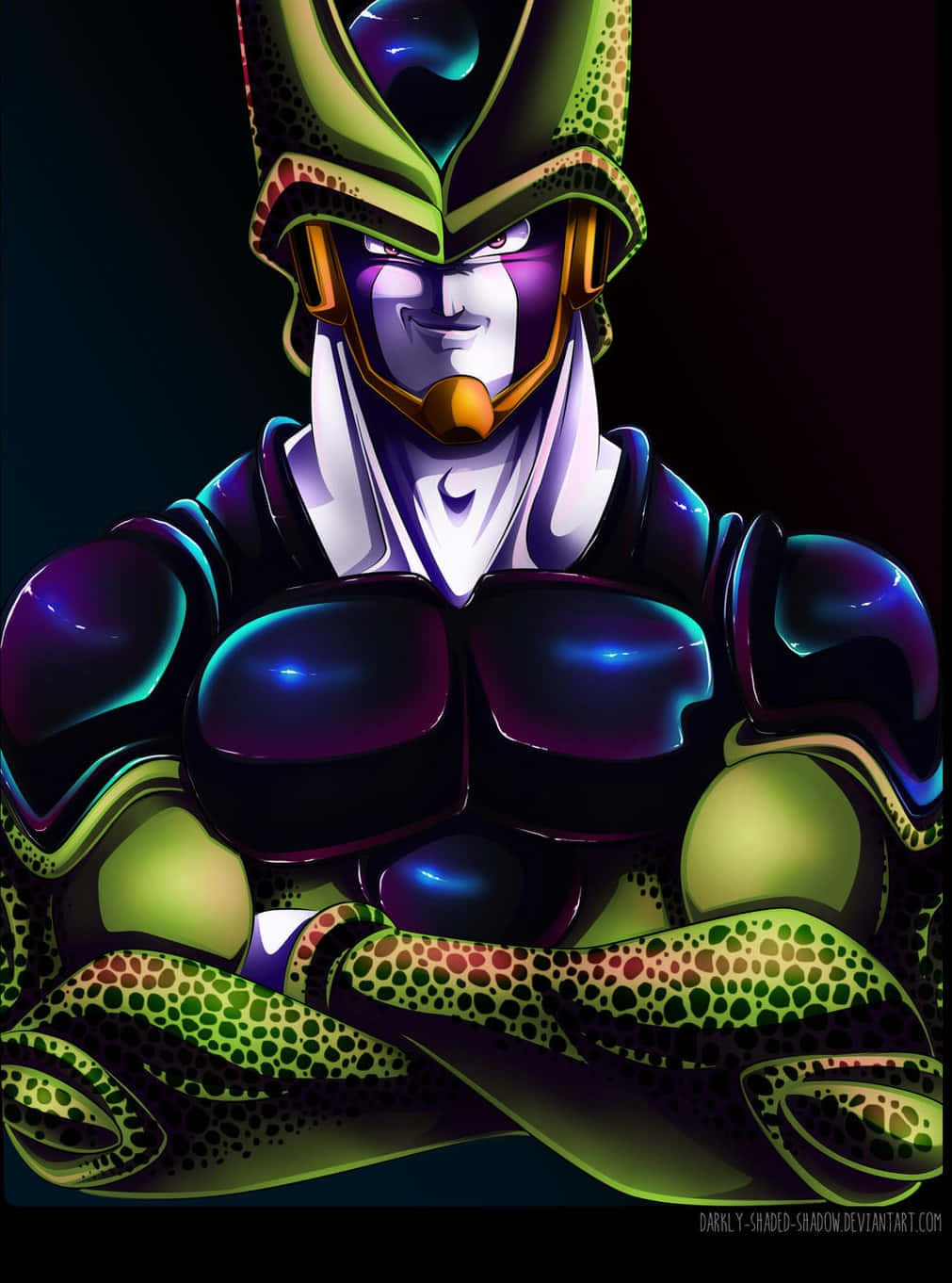 Perfect Cell, green and purple armor, dark background, HD Phone Wallpaper