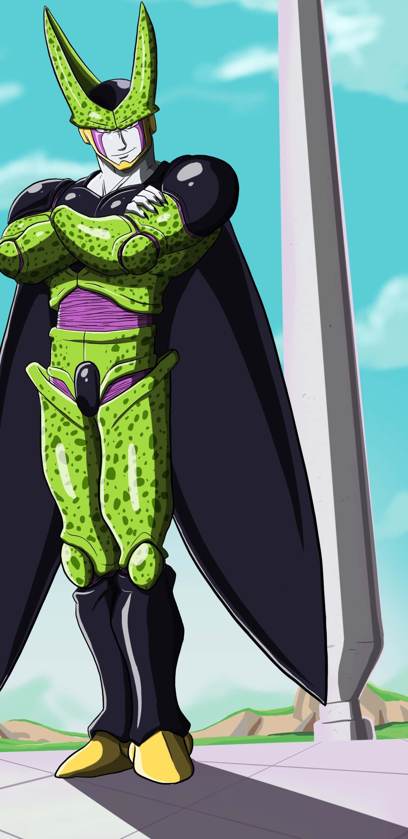 Perfect Cell, green-skinned, spiky headgear, 2K Phone Wallpaper