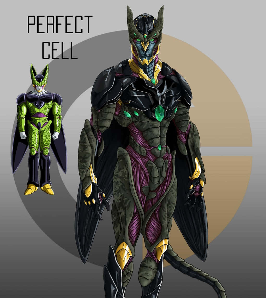 Perfect Cell, black armor, glowing green accents, SD Phone Wallpaper