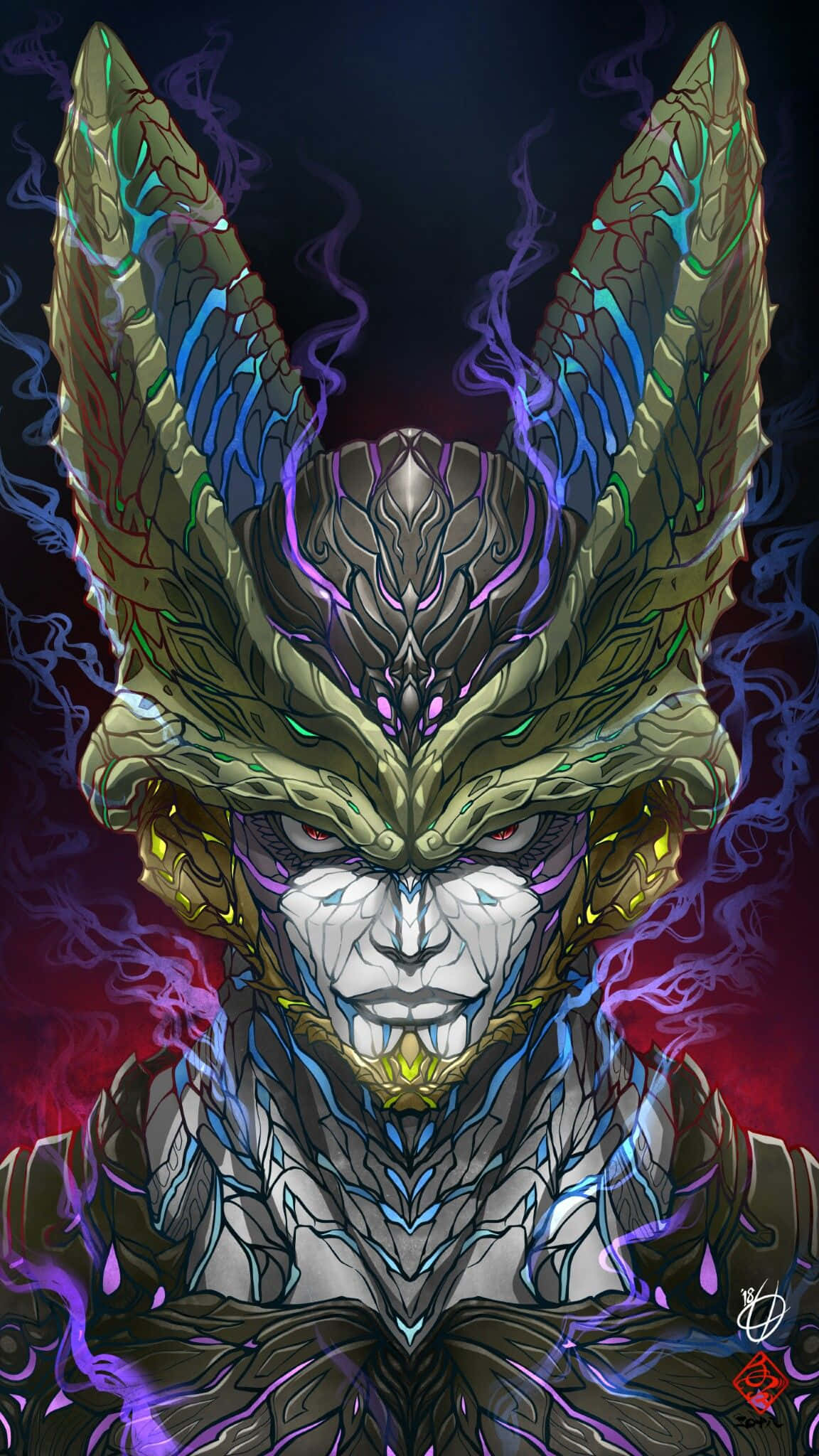 Perfect Cell, anime-style demon, spiked horns, Full HD Phone Wallpaper