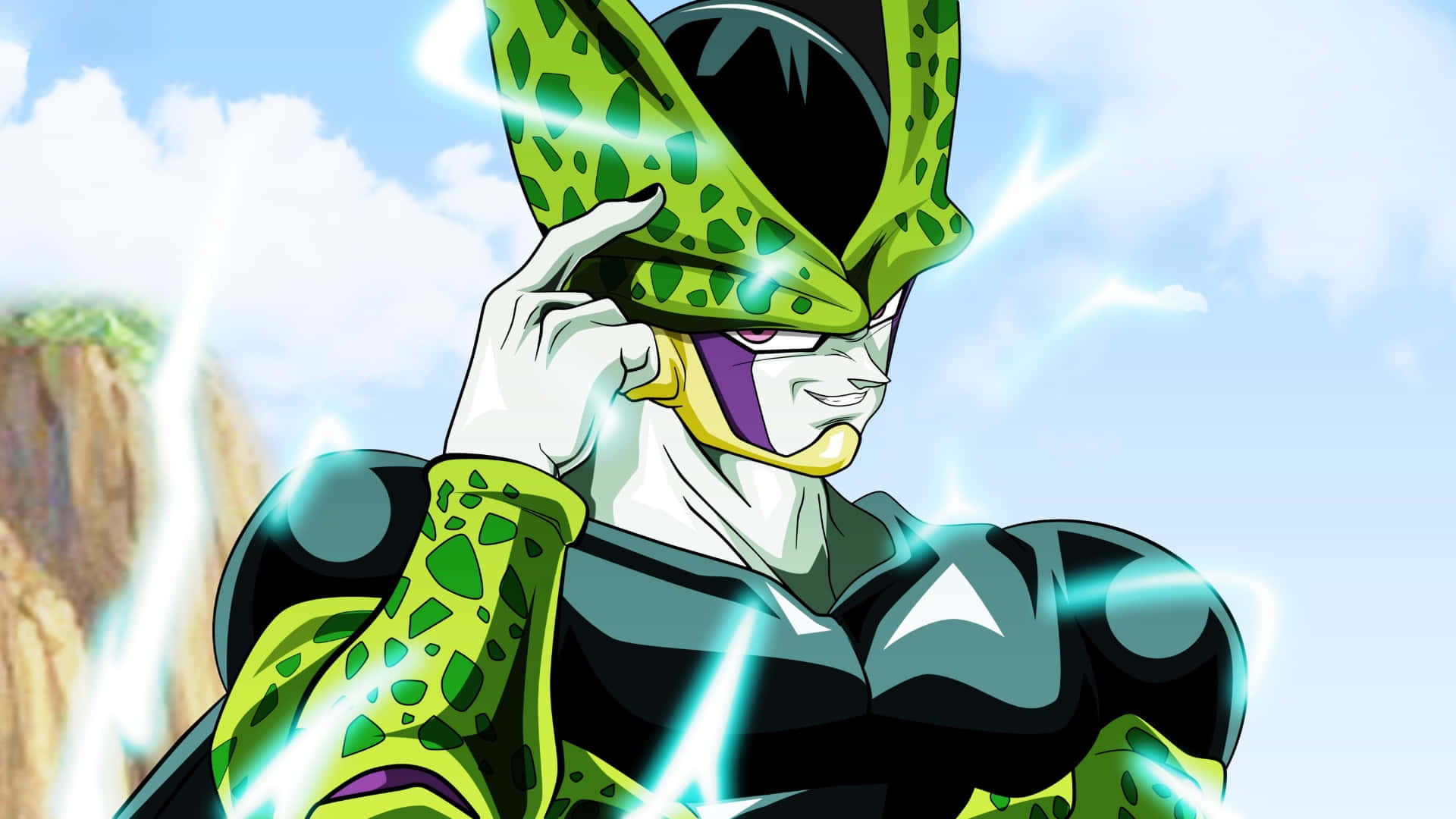 Perfect Cell, green and black armored, pointed helmet, Full HD Desktop Wallpaper