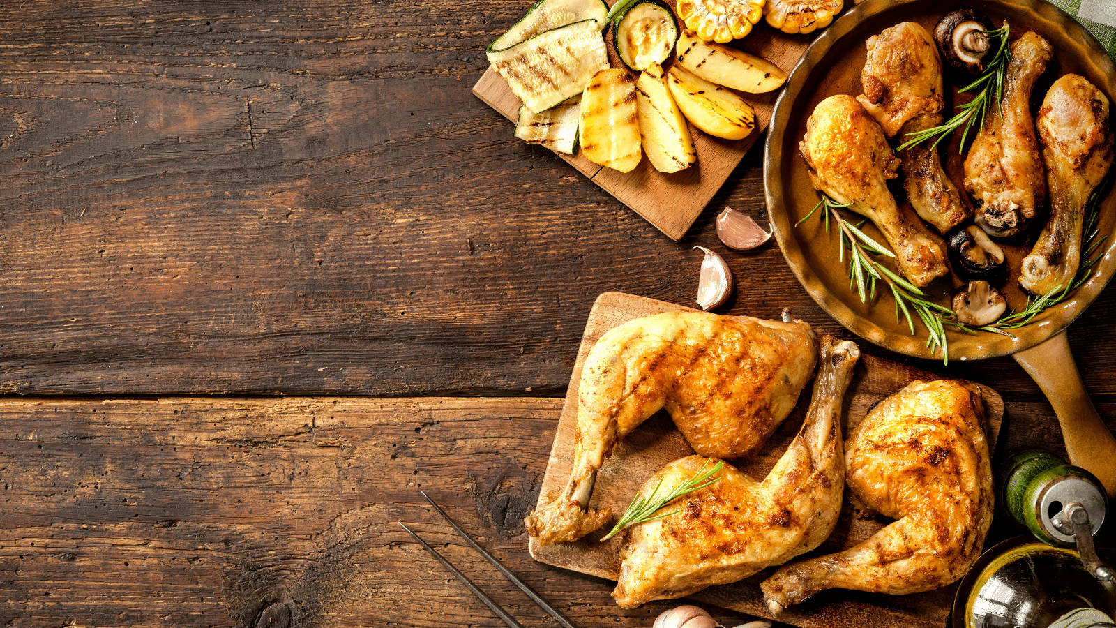 Peri Peri Chicken, golden roasted chicken legs, grilled vegetables, HD Desktop Wallpaper
