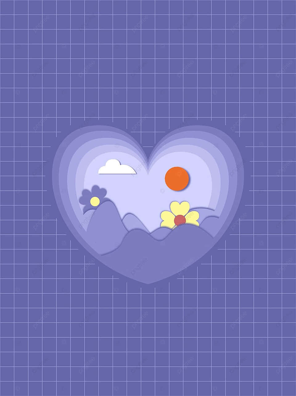 Periwinkle Heart Aesthetic, purple mountain scene, sun cloud, HD Phone Wallpaper