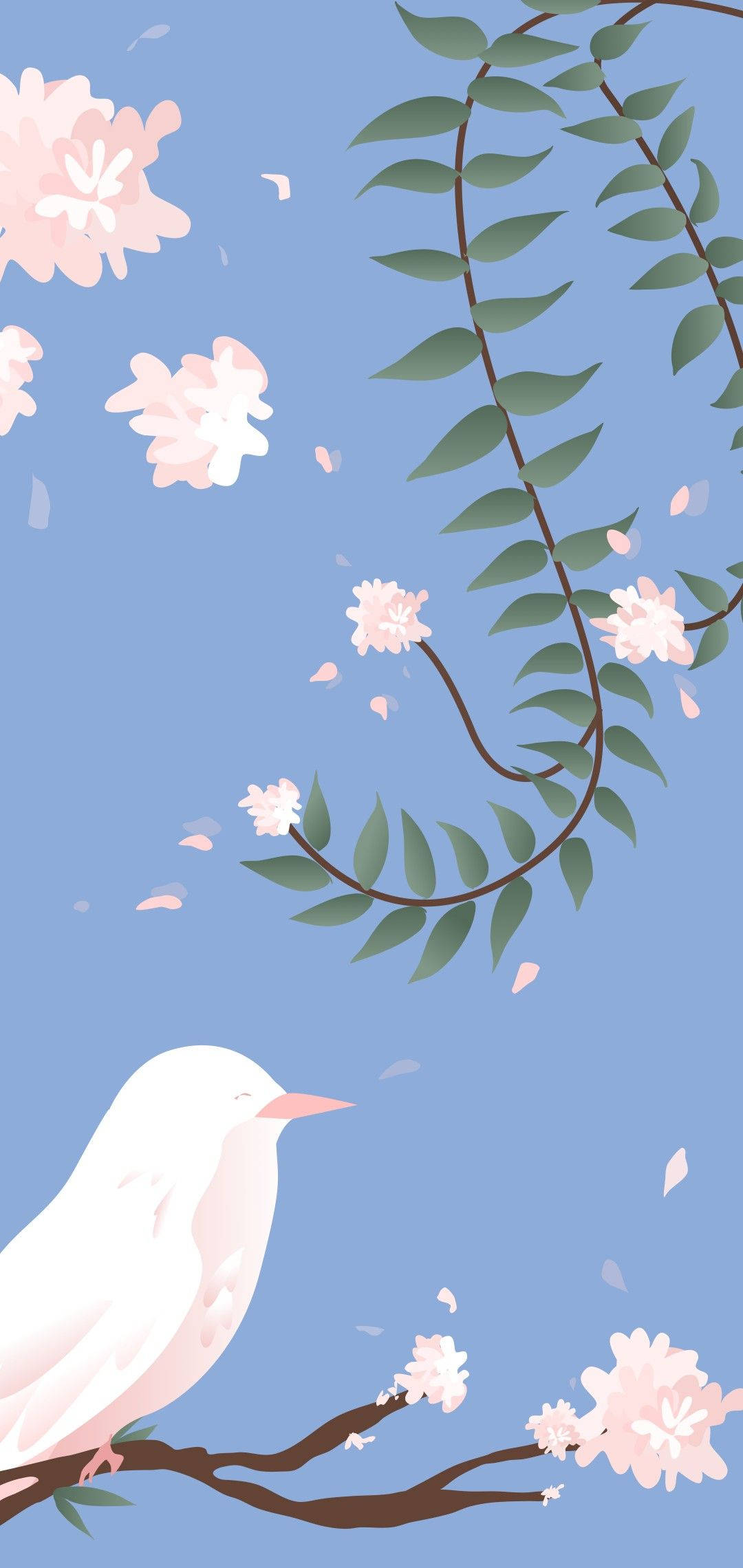 Periwinkle, bird, cherry branch, Full HD Phone Wallpaper
