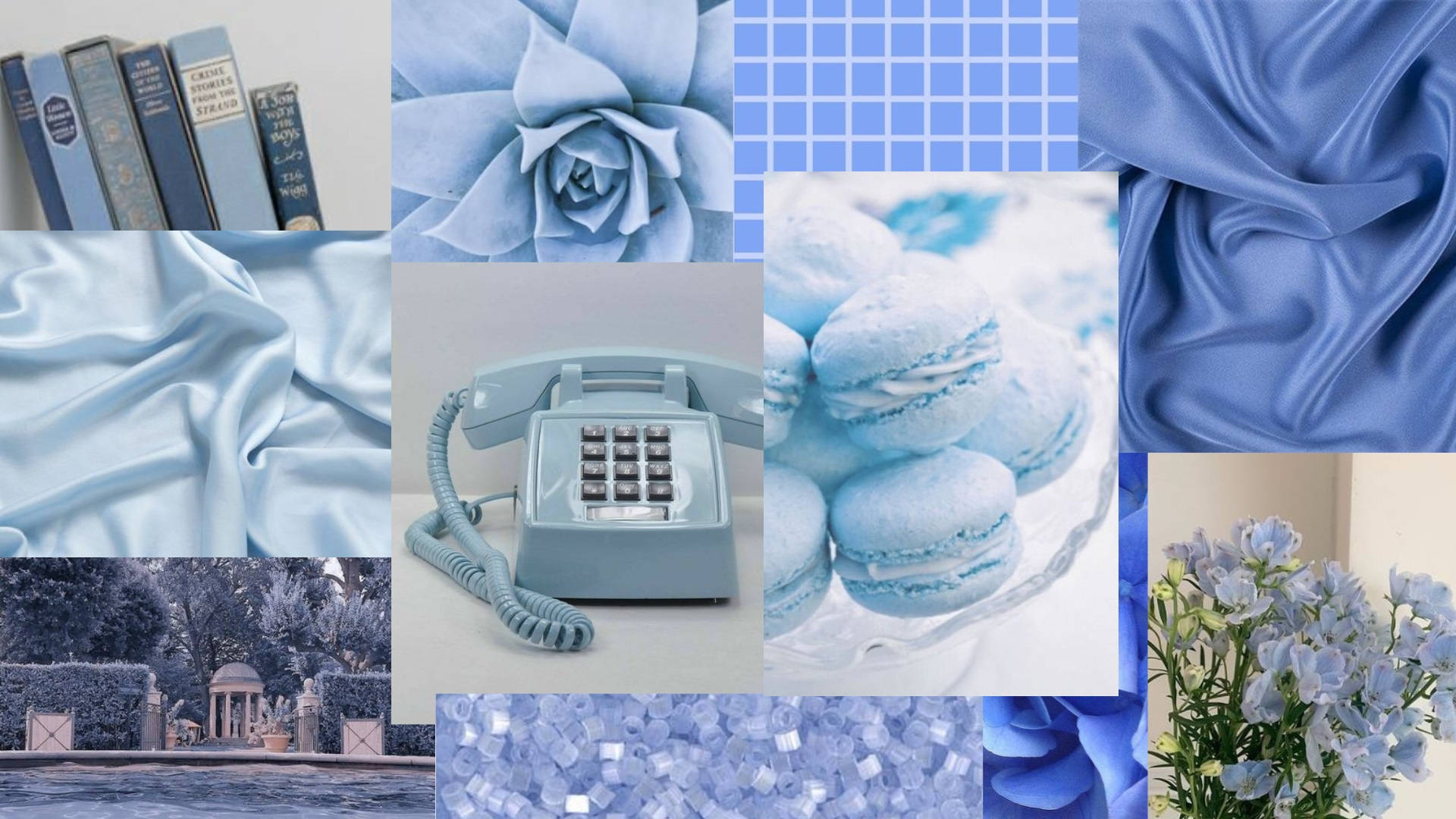 Periwinkle Blue, vintage phone books, macarons, Full HD Desktop Wallpaper