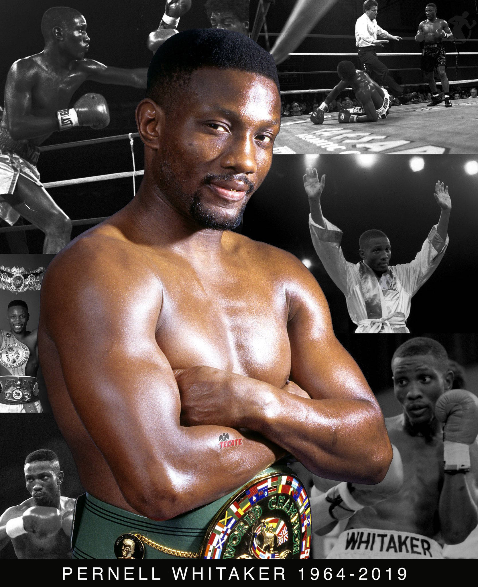 Pernell Whitaker, championship belt, black-and-white action shots, Full HD Phone Wallpaper