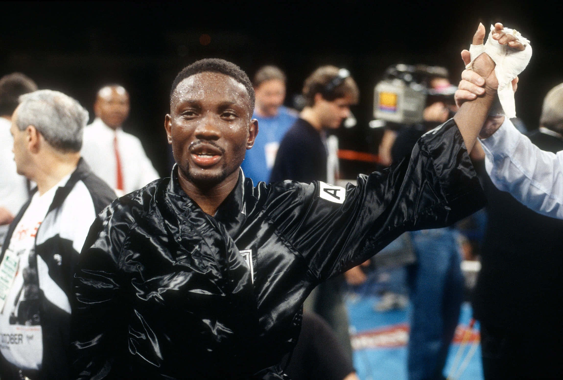 Pernell Whitaker, black satin robe, gloved fist, Full HD Desktop Wallpaper