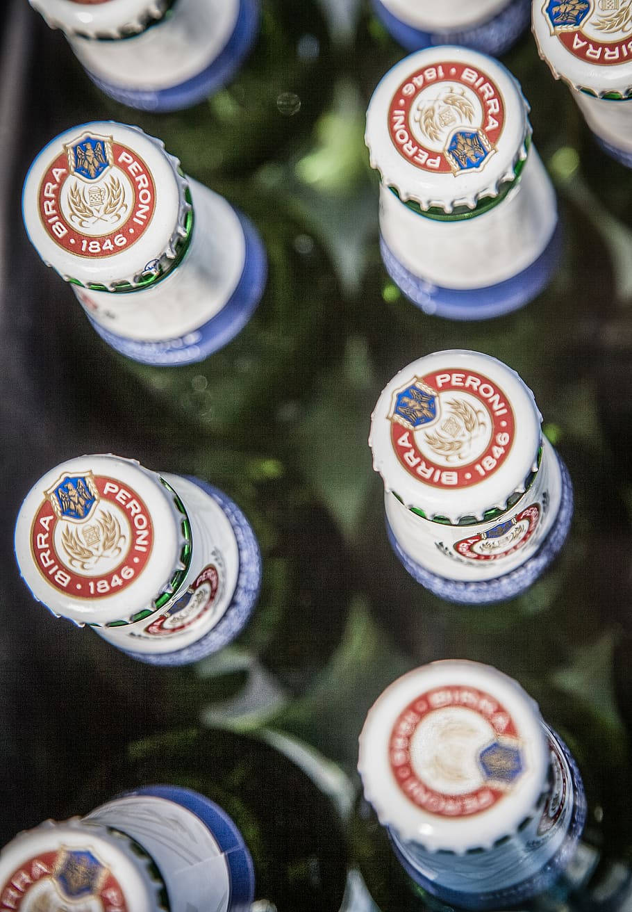 Peroni Beer, white caps, red logos, HD Phone Wallpaper