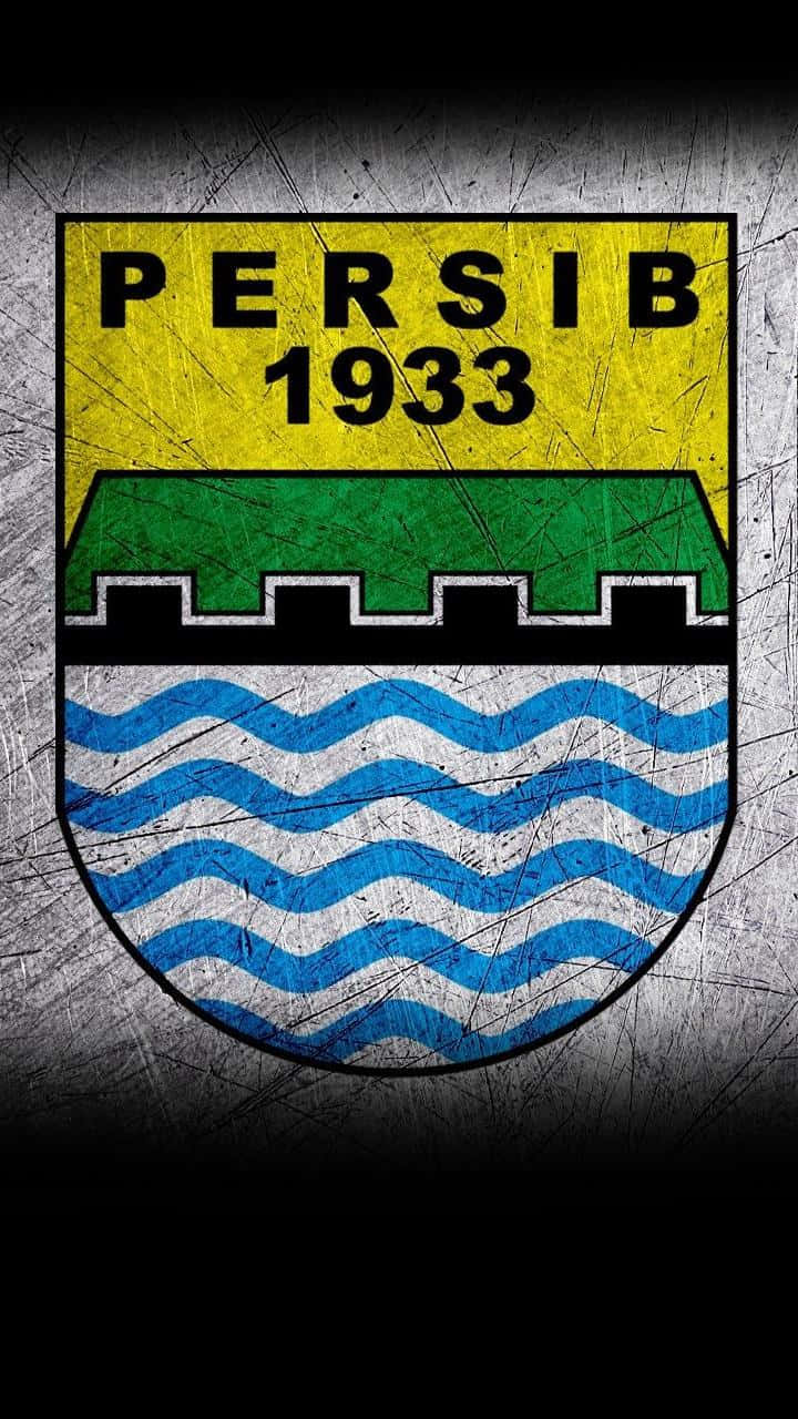 Persib 1933 crest, yellow green black and blue wavy stripes, scratched metallic background, HD Phone Wallpaper
