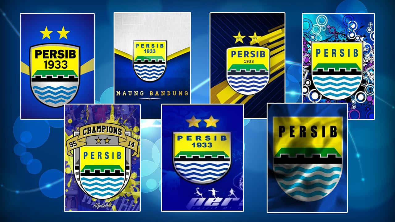 Persib Bandung, logo variations, glowing blue background, HD Desktop Wallpaper