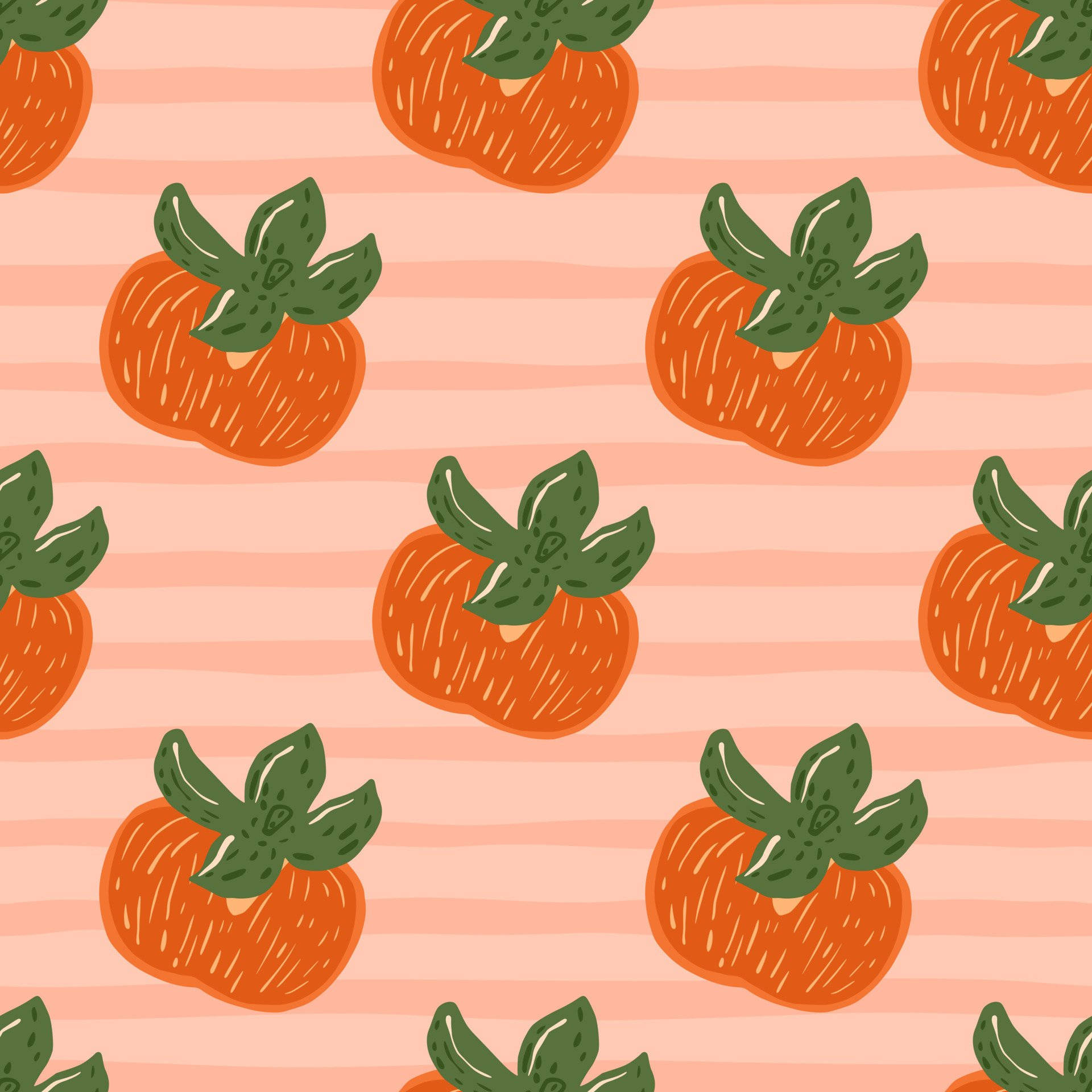 persimmon, green leaves, soft pink striped background, Full HD Desktop Wallpaper