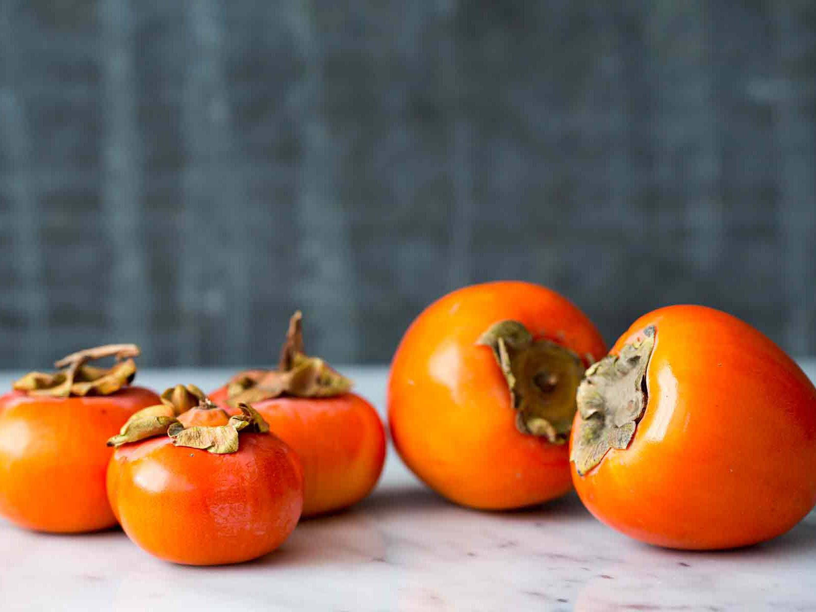 persimmon, orange, white marble surface, HD Desktop Wallpaper