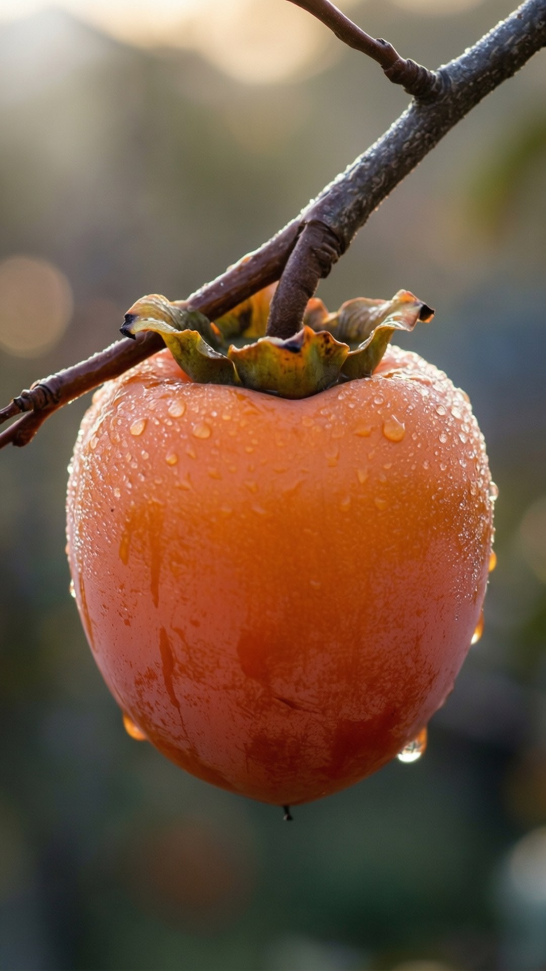 dewy persimmon, persimmon, dew drops, Full HD Phone Wallpaper