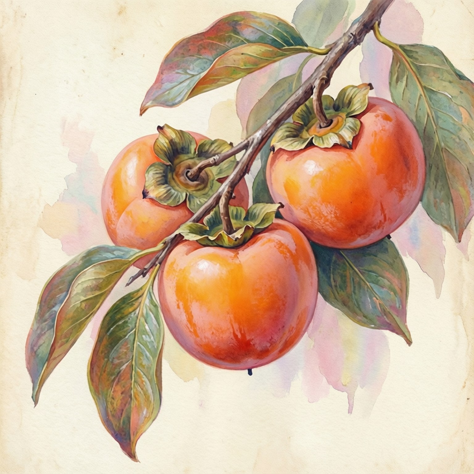 watercolor, persimmons, soft pastels, HD Desktop Wallpaper