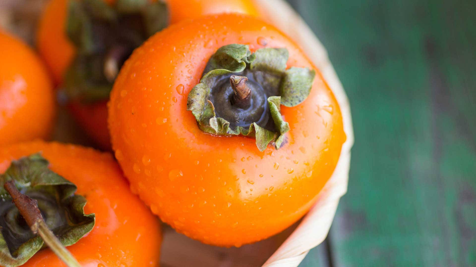 persimmon, juicy orange, water droplets, Full HD Desktop Wallpaper