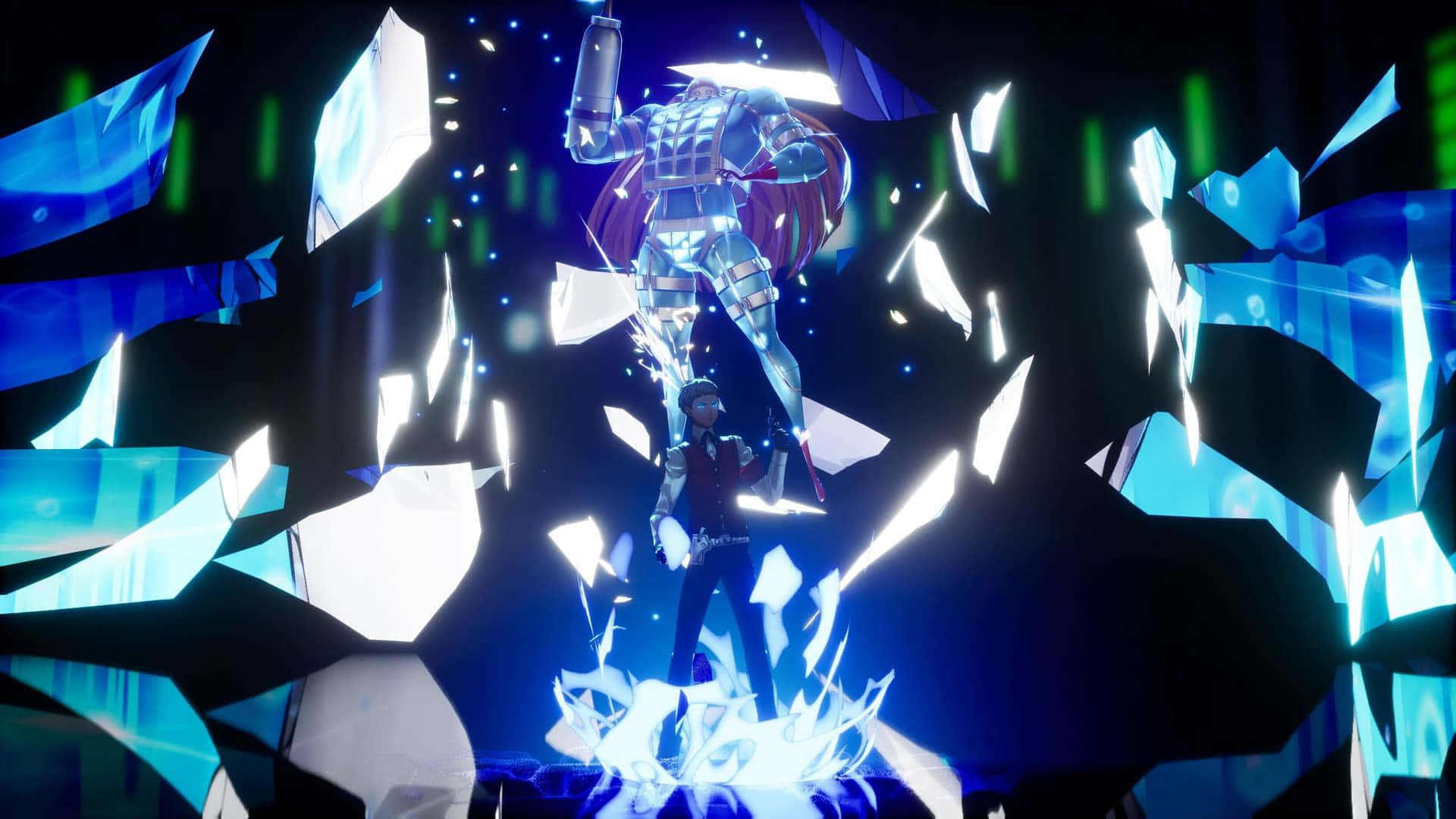 Persona 3 Reload, summoning scene, glowing blue crystalline warrior, Full HD Desktop Wallpaper
