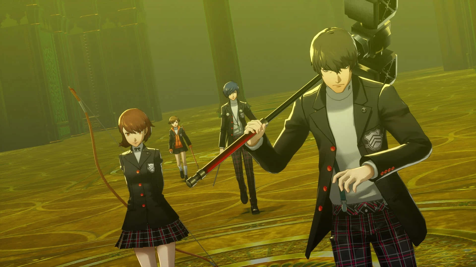 Persona 3 Reload, school uniforms, golden-hued grand hall, Full HD Desktop Wallpaper