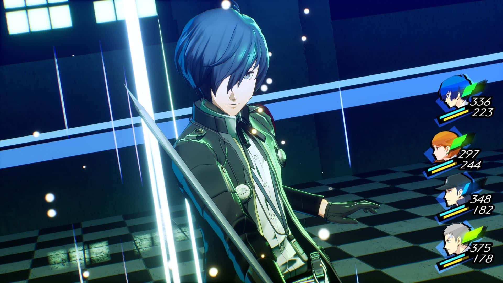 Persona 3 Reload, blue-haired anime protagonist, green jacket, Full HD Desktop Wallpaper